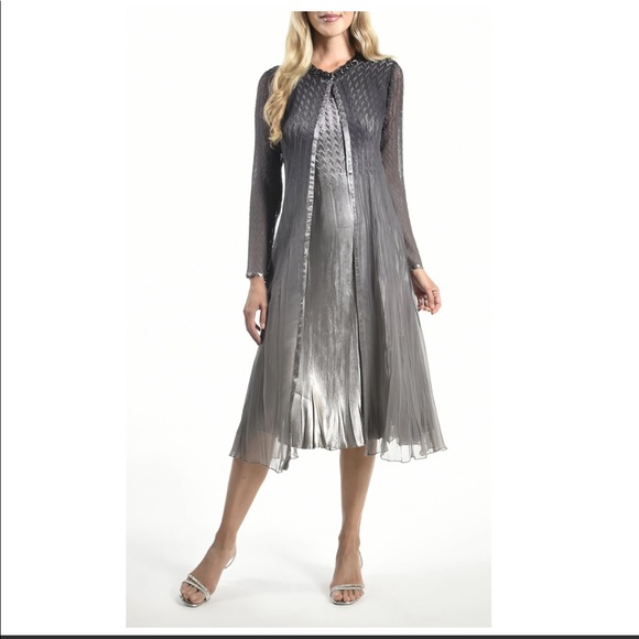 NWT Komarov Charmeuse Round Neck Long Sleeve Duster 2-Piece Jacket Dress